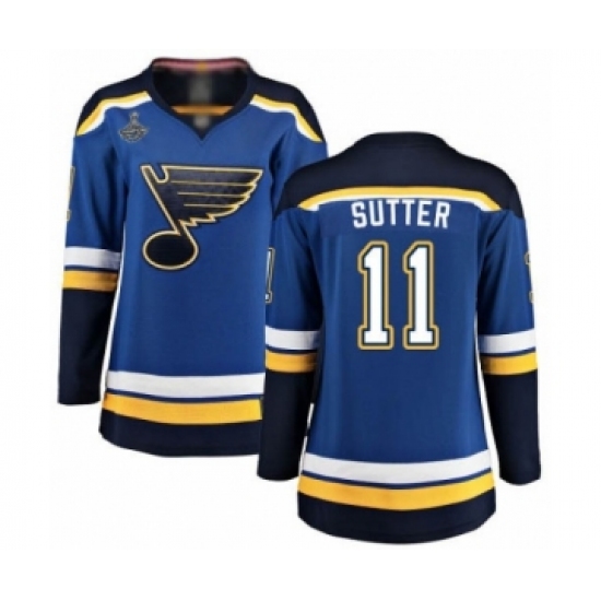 Women's St. Louis Blues #11 Brian Sutter Fanatics Branded Royal Blue Home Breakaway 2019 Stanley Cup Champions Hockey Jersey - Ujersey