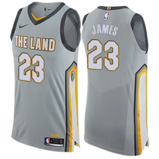 Men's Nike Cleveland Cavaliers #23 LeBron James Authentic Gray NBA Jersey - City Edition - Ujersey