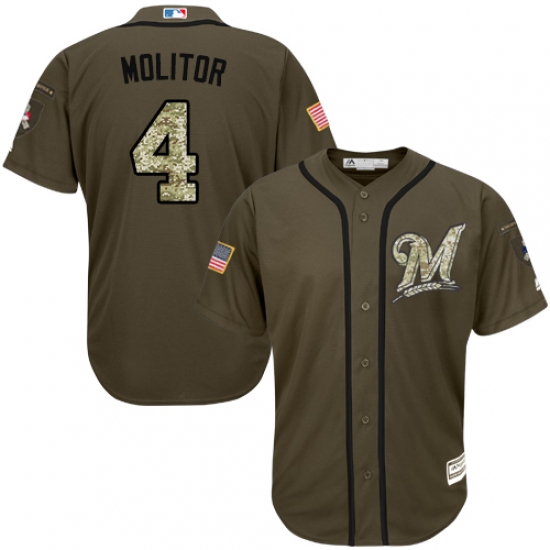 Youth Majestic Milwaukee Brewers #4 Paul Molitor Authentic Green Salute to Service MLB Jersey - Ujersey