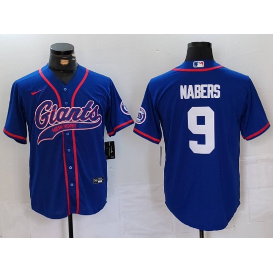Men's New York Giants #9 Malik Nabers Royal With Cool Base Stitched Baseball Jersey - Ujersey