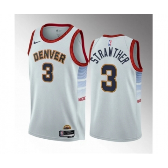 Men's Denver Nuggets #3 Julian Strawther White 2023 Draft Icon Edition Stitched Basketball Jersey - Ujersey