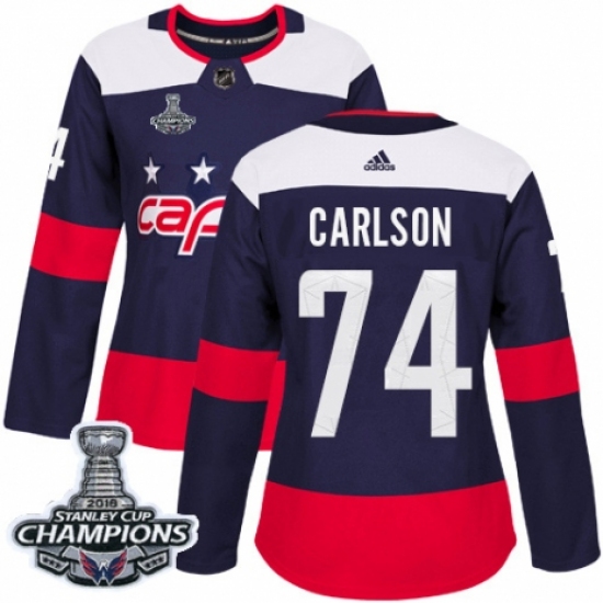 Women's Adidas Washington Capitals #74 John Carlson Authentic Navy Blue 2018 Stadium Series 2018 Stanley Cup Final Champions NHL Jersey - Ujersey