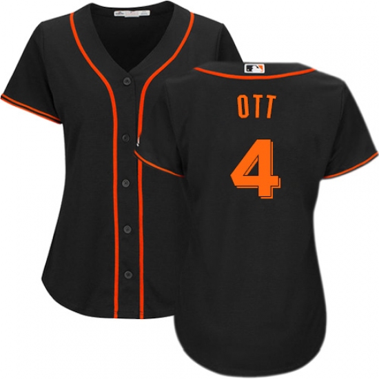 Women's Majestic San Francisco Giants #4 Mel Ott Replica Black Alternate Cool Base MLB Jersey - Ujersey