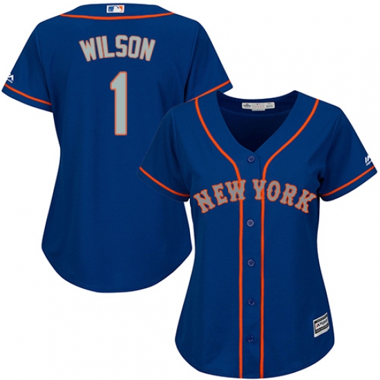 Women's Majestic New York Mets #1 Mookie Wilson Authentic Royal Blue Alternate Road Cool Base MLB Jersey - Ujersey