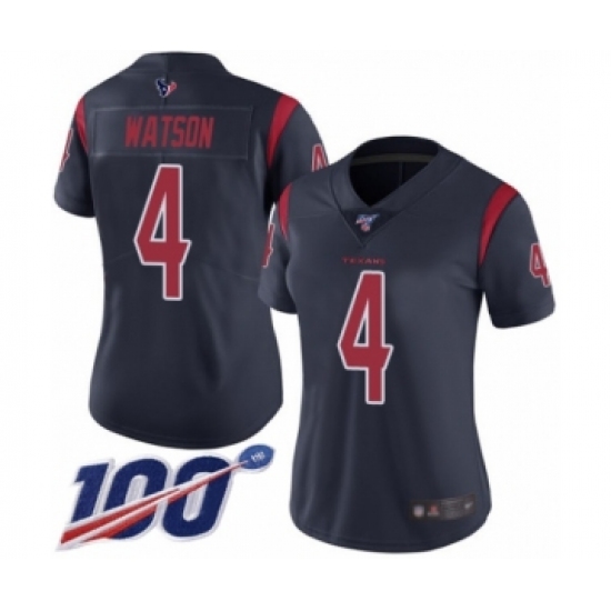 Women's Nike Houston Texans #4 Deshaun Watson Limited Navy Blue Rush Vapor Untouchable 100th Season NFL Jersey - Ujersey
