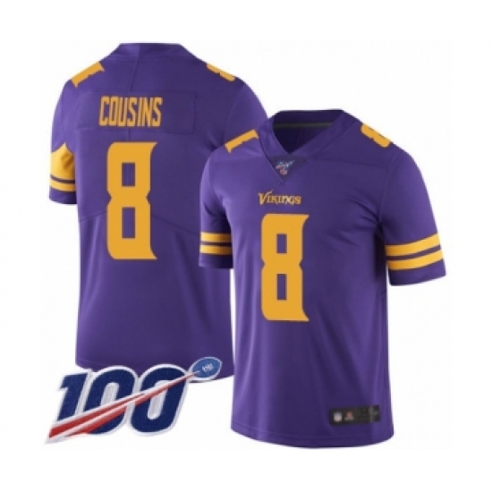 Men's Minnesota Vikings #8 Kirk Cousins Limited Purple Rush Vapor Untouchable 100th Season Football Jersey - Ujersey