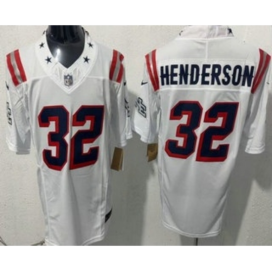 Men's New England Patriots #32 TreVeyon Henderson Limited White Rivalries FUSE Vapor Jersey - Ujersey