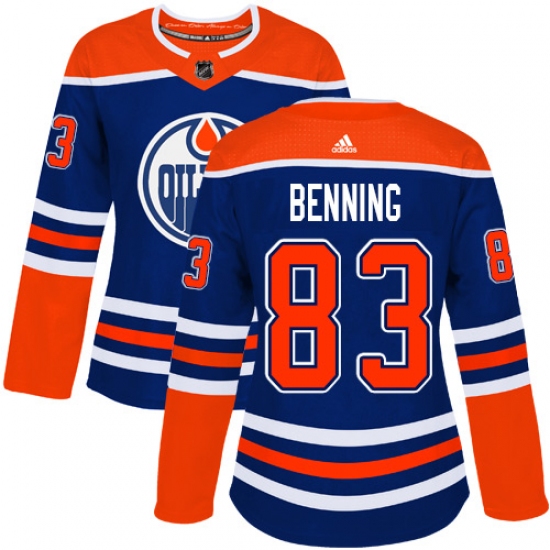 Women's Adidas Edmonton Oilers #83 Matt Benning Authentic Royal Blue Alternate NHL Jersey - Ujersey