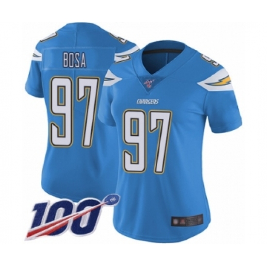 Women's Nike Los Angeles Chargers #97 Joey Bosa Electric Blue Alternate Vapor Untouchable Limited Player 100th Season NFL Jersey - Ujersey