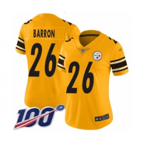 Women's Pittsburgh Steelers #26 Mark Barron Limited Gold Inverted Legend 100th Season Football Jersey - Ujersey