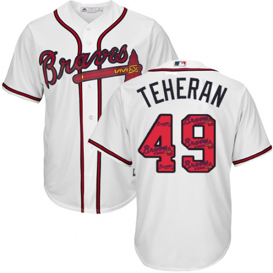 Men's Majestic Atlanta Braves #49 Julio Teheran Authentic White Team Logo Fashion Cool Base MLB Jersey