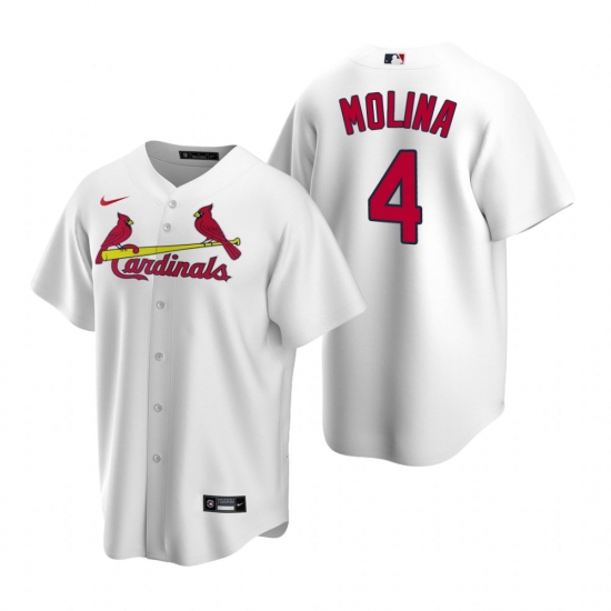 Men's Nike St. Louis Cardinals #4 Yadier Molina White Home Stitched Baseball Jersey - Ujersey