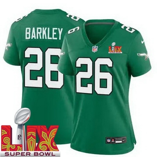 Women Philadelphia Eagles Saquon Barkley #26 Kelly Green 2024 2025 Super Bowl LIX F U S E Stitched NFL Jersey - Ujersey