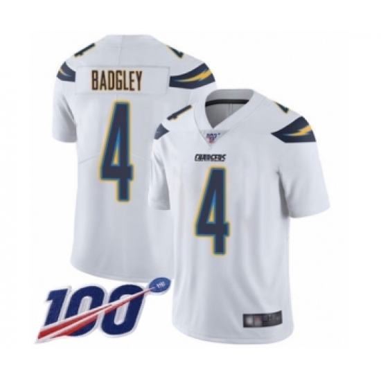 Men's Los Angeles Chargers #4 Michael Badgley White Vapor Untouchable Limited Player 100th Season Football Jersey - Ujersey