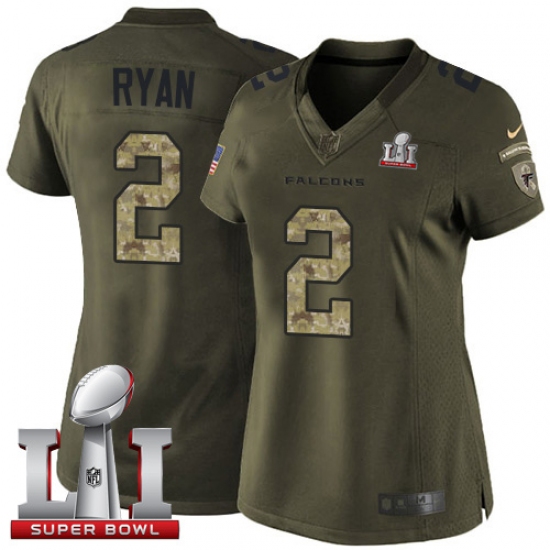 Women's Nike Atlanta Falcons #2 Matt Ryan Limited Green Salute to Service Super Bowl LI 51 NFL Jersey - Ujersey