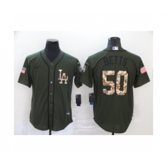 Men's Los Angeles Dodgers #50 Mookie Betts Olive Camo Salute To Service Cool Base Jersey - Ujersey