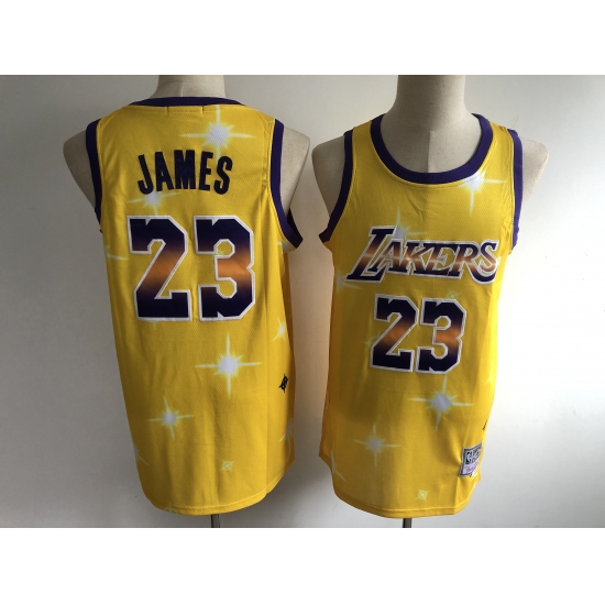 Men's Los Angeles Lakers #23 LeBron James Yellow Hwc Starry Jersey - Ujersey