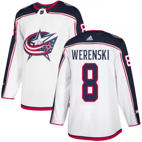 Men's Adidas Columbus Blue Jackets #8 Zach Werenski White Road Authentic Stitched NHL Jersey - Ujersey