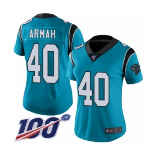 Women's Carolina Panthers #40 Alex Armah Limited Blue Rush Vapor Untouchable 100th Season Football Jersey - Ujersey