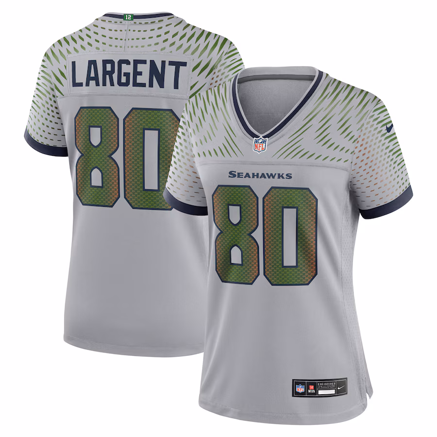 Women's Seattle Seahawks Steve Largent Nike Wolf Gray 2025 Rivalries Collection Retired Game Jersey - Ujersey