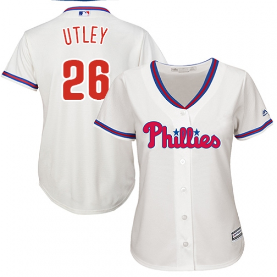 Women's Majestic Philadelphia Phillies #26 Chase Utley Replica Cream Alternate Cool Base MLB Jersey - Ujersey