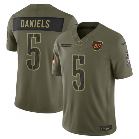 Men's Washington Commanders #5 Jayden Daniels Olive 2025 Salute to Service Limited Football Stitched Jersey - Ujersey