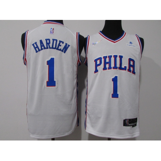 Men's Philadelphia 76ers #1 James Harden White 75th Anniversary Association Edition Swingman Stitched Jersey - Ujersey