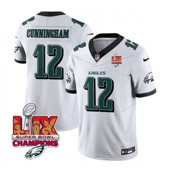 Men's Philadelphia Eagles #12 Randall Cunningham White 2025 Eagles Logo Super Bowl LIX New F.U.S.E. Vapor Limited Football Stitched Jersey - Ujersey