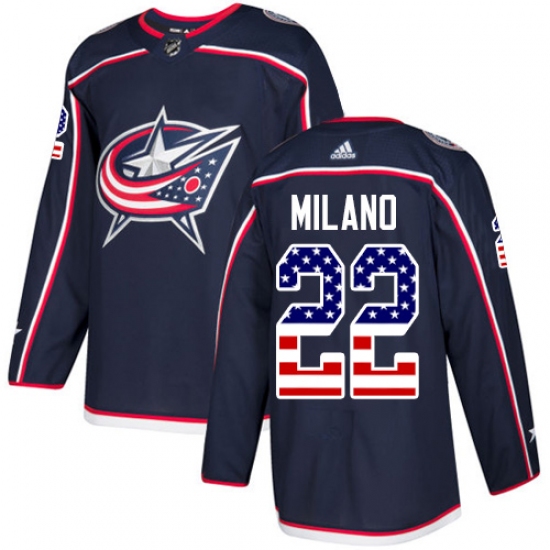 Men's Adidas Columbus Blue Jackets #22 Sonny Milano Authentic Navy Blue USA Flag Fashion NHL Jersey - Ujersey