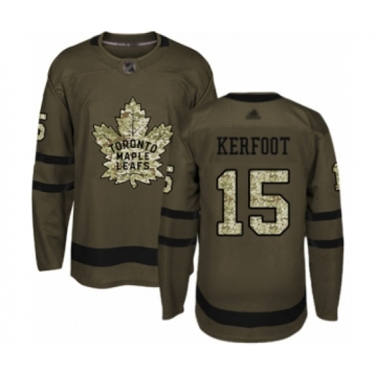 Men's Toronto Maple Leafs #15 Alexander Kerfoot Authentic Green Salute to Service Hockey Jersey - Ujersey