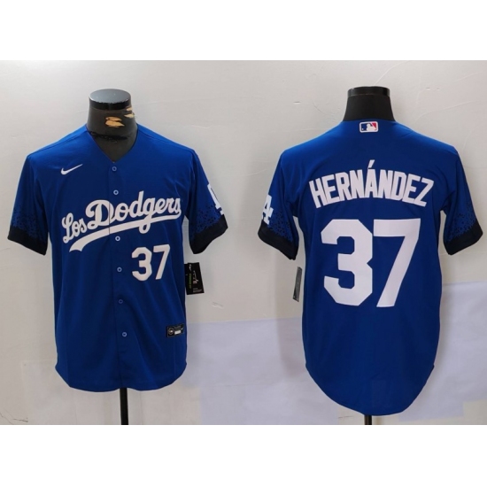Men's Los Angeles Dodgers #37 Teoscar Hernández Blue Cool Base Stitched Baseball Jerseys - Ujersey