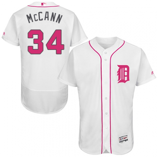 Men's Majestic Detroit Tigers #34 James McCann Authentic White 2016 Mother's Day Fashion Flex Base MLB Jersey - Ujersey