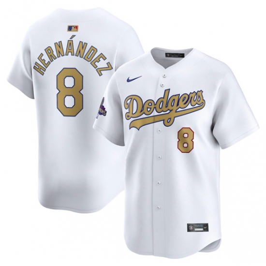 Men's Los Angeles Dodgers #8 Enrique Hernández White 2025 Gold Collection Limited Stitched Baseball Jersey - Ujersey