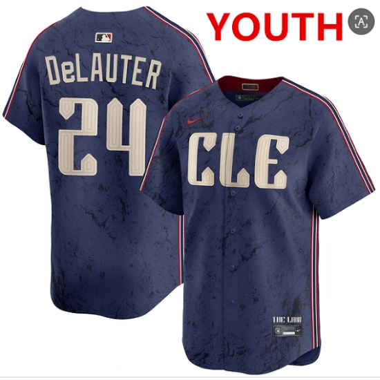 Youth cleveland guardians #24 chase delauter navy 2024 city connect limited stitched jersey - Ujersey