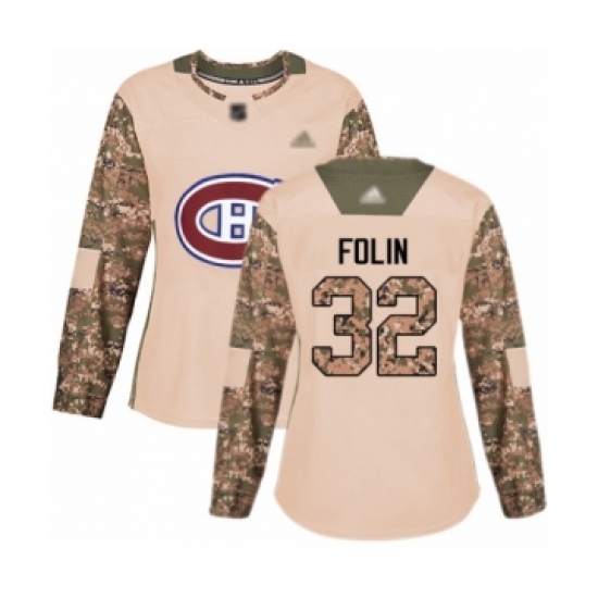 Women's Montreal Canadiens #32 Christian Folin Authentic Camo Veterans Day Practice Hockey Jersey - Ujersey