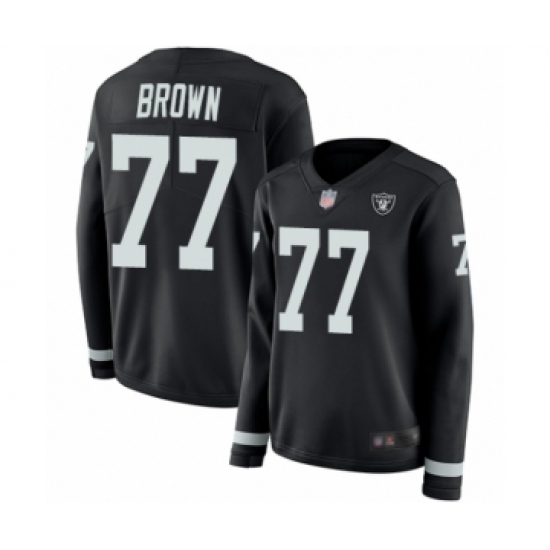 Women's Oakland Raiders #77 Trent Brown Limited Black Therma Long Sleeve Football Jersey