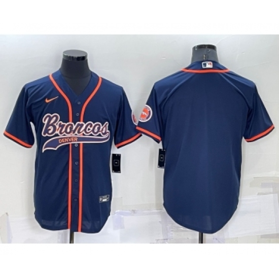Men's Denver Broncos Blank Nvay Blue Stitched Cool Base Nike Baseball Jersey - Ujersey