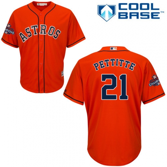 Youth Majestic Houston Astros #21 Andy Pettitte Replica Orange Alternate 2017 World Series Champions Cool Base MLB Jersey - Ujersey