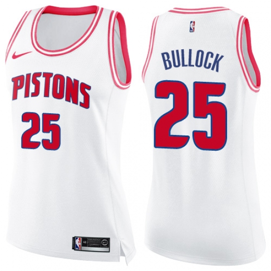 Women's Nike Detroit Pistons #25 Reggie Bullock Swingman White Pink Fashion NBA Jersey - Ujersey