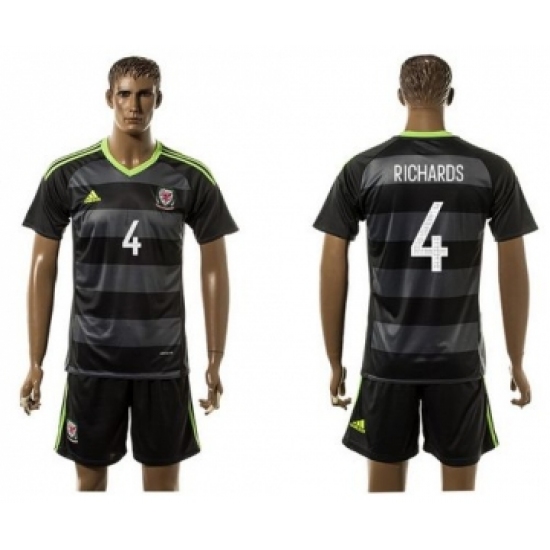 Wales #4 Richards Black Away Soccer Club Jersey