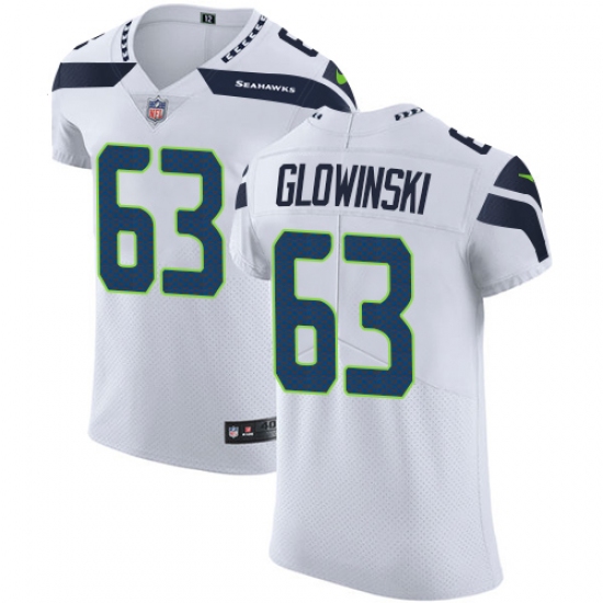 Men's Nike Seattle Seahawks #63 Mark Glowinski White Vapor Untouchable Elite Player NFL Jersey - Ujersey