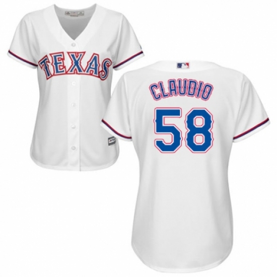 Women's Majestic Texas Rangers #58 Alex Claudio Replica White Home Cool Base MLB Jersey - Ujersey