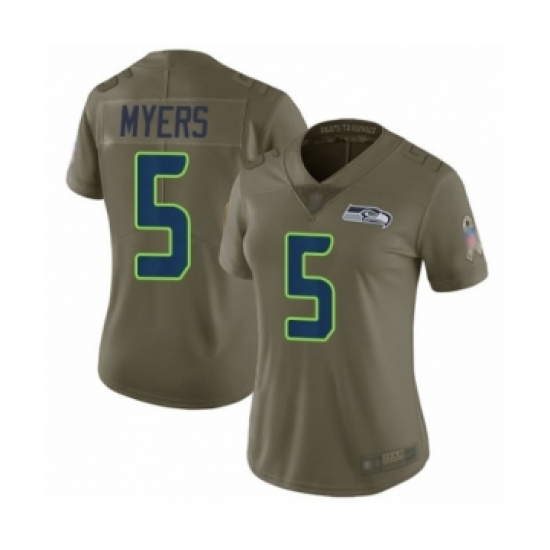 Women's Seattle Seahawks #5 Jason Myers Limited Olive 2017 Salute to Service Football Jersey - Ujersey