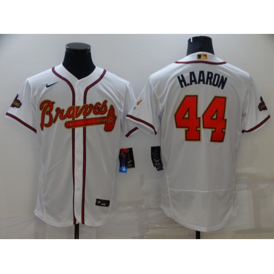 Men's Atlanta Braves #44 Hank Aaron White 2022 Gold Program Authentic Player Jersey - Ujersey