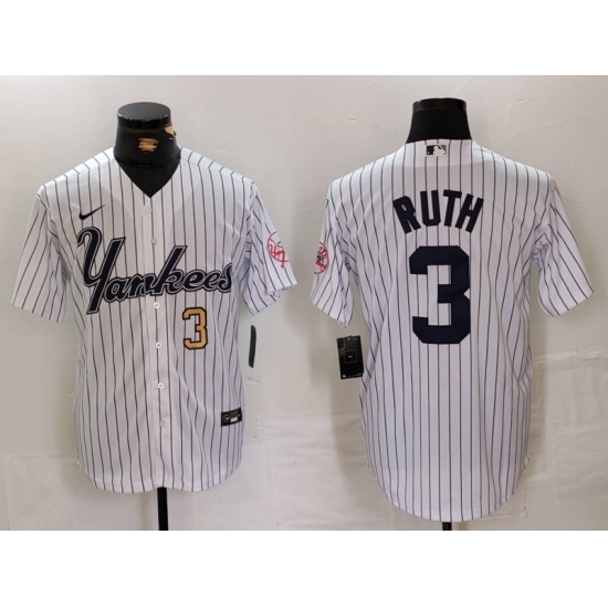 Men's New York Yankees #3 Babe Ruth White Pinstripe Fashion Cool Base Jerseys - Ujersey