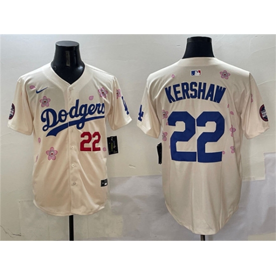 Men's Los Angeles Dodgers #22 Clayton Kershaw Cream 2025 Tokyo Series Limited Stitched Baseball Jersey - Ujersey