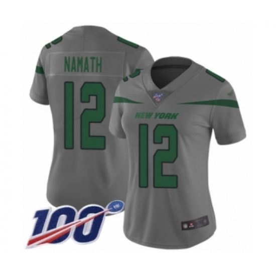Women's New York Jets #12 Joe Namath Limited Gray Inverted Legend 100th Season Football Jersey - Ujersey