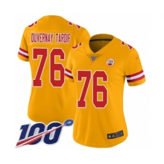 Women's Kansas City Chiefs #76 Laurent Duvernay-Tardif Limited Gold Inverted Legend 100th Season Football Jersey - Ujersey