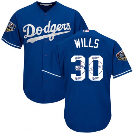 Men's Majestic Los Angeles Dodgers #30 Maury Wills Authentic Royal Blue Team Logo Fashion Cool Base 2018 World Series MLB Jersey - Ujersey