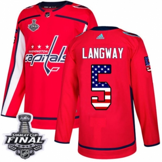 Youth Adidas Washington Capitals #5 Rod Langway Authentic Red USA Flag Fashion 2018 Stanley Cup Final NHL Jersey - Ujersey